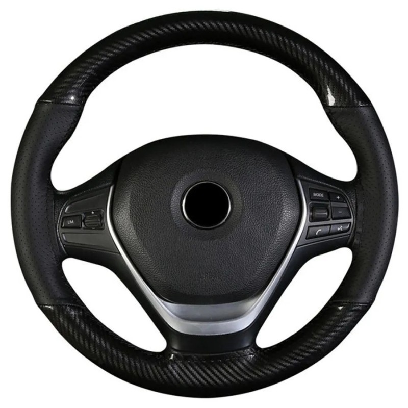 Husa volan din Piele Neagra Perforata + Carbon Black si ata neagra pentru cusut, marime M, diametru 37 - 39 cm Husa volan din Piele Neagra Perforata + Carbon Black si ata neagra pentru cusut, marime M, diametru 37 - 39 cm