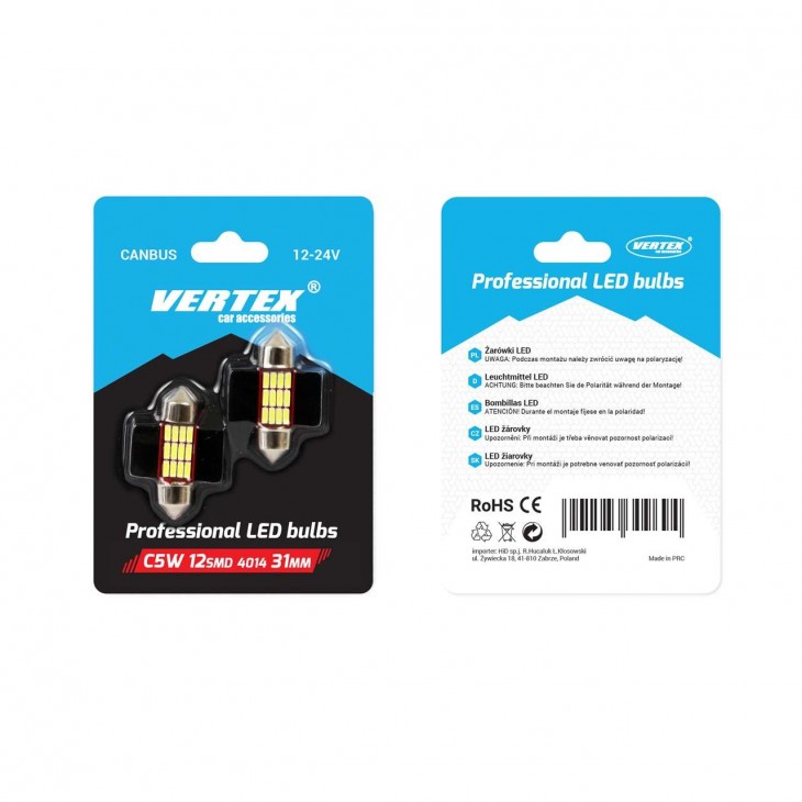 Set becuri auto cu LED CANBUS sofit compatibil C5W 12 SMD 31mm Alb 12/24V, destinat competitiilor auto sau off-road -  - AMIO