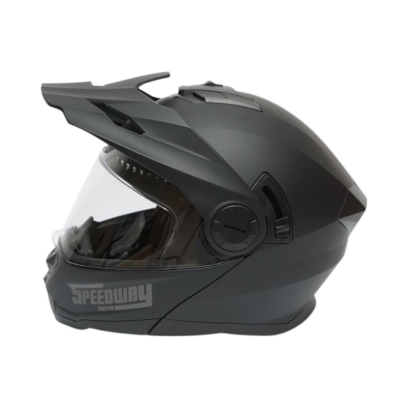 Casca motocross integrala, negru mat cu viziera transparenta si ochelari de soare marimea XL, model LION Casca motocross integrala, negru mat cu viziera transparenta si ochelari de soare marimea XL, model LION