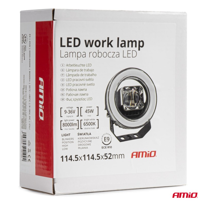 Proiector LED cu Angel Eye model AWL58, pozitie, semnalizare, faza lunga/scurta, pentru Off-Road, ATV, SSV, putere 45W, 8000lm, tensiune 9-36V, dimensiuni 114,5 x 114,5 x 52 mm