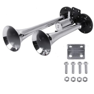 Claxon bitonal cu 2 goarne, alimentare 12/24V FARA COMPRESOR, culoare Crom/Negru