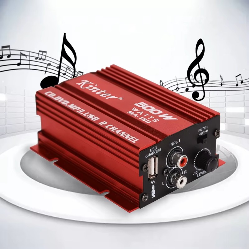 MINI amplificator auto, stereo, 500 W max, cu incarcare USB