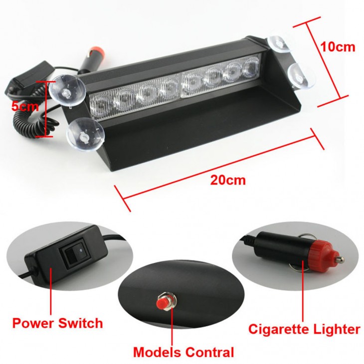 Lampa stroboscopica LED, montaj in parbriz, 8W, culoare Rosu - Albastru -  - AVEX