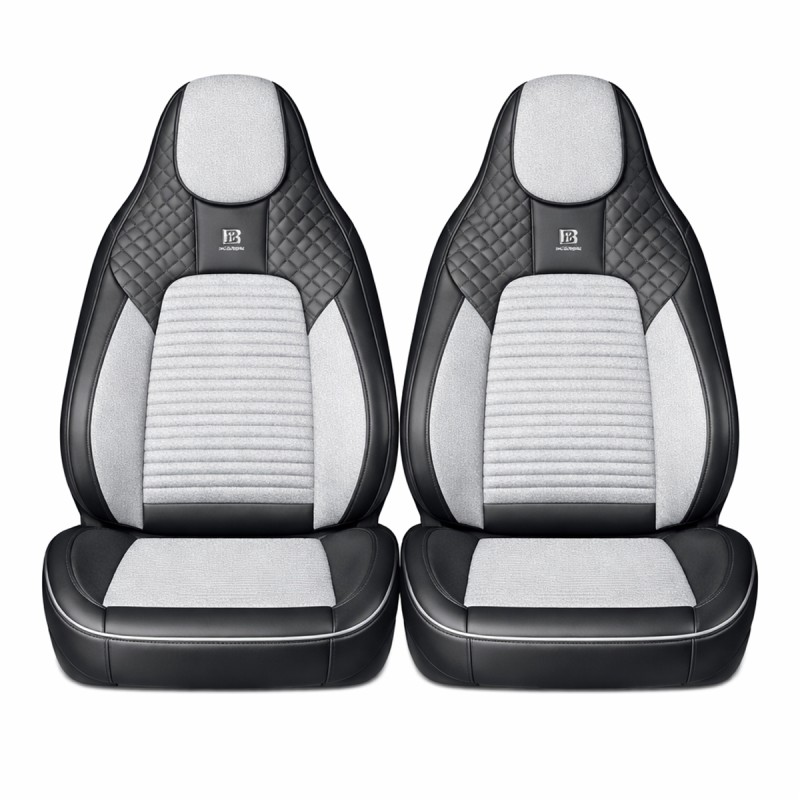 Set huse scaune auto Premium, model BLAZE Prime, design Sportiv,  universale, ergonomice, Piele Ecologica cu insertii textile, culoare Negru/Gri