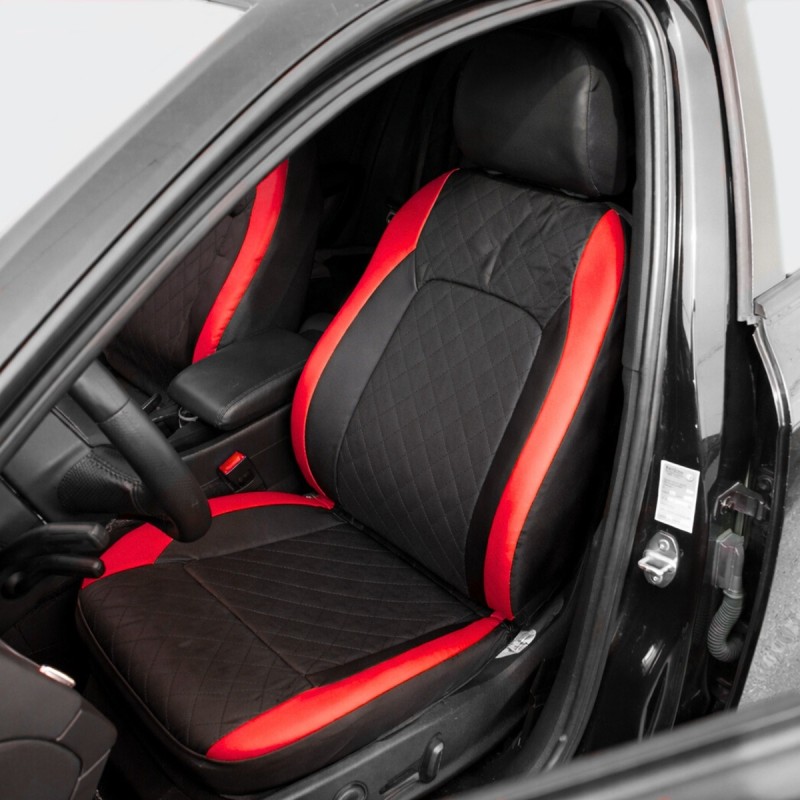 Set huse scaune auto Premium, model DIAMOND Racer, design Sportiv, universale, ergonomice, Piele Ecologica Matlasata, culoare Negru/Rosu Set huse scaune auto Premium, model DIAMOND Racer, design Sportiv, universale, ergonomice, Piele Ecologica Matlasata, culoare Negru/Rosu