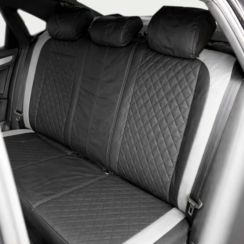 Set huse scaune auto Premium, model DIAMOND Core, design Sportiv,  universale, ergonomice, Piele Ecologica Matlasata, culoare Negru/Gri