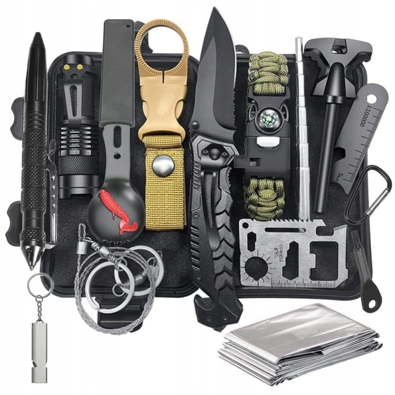 Kit complet de supravieturire 18-in-1 piese pentru camping, calatorii, offroad, ATV, SSV Kit complet de supravieturire 18-in-1 piese pentru camping, calatorii, offroad, ATV, SSV