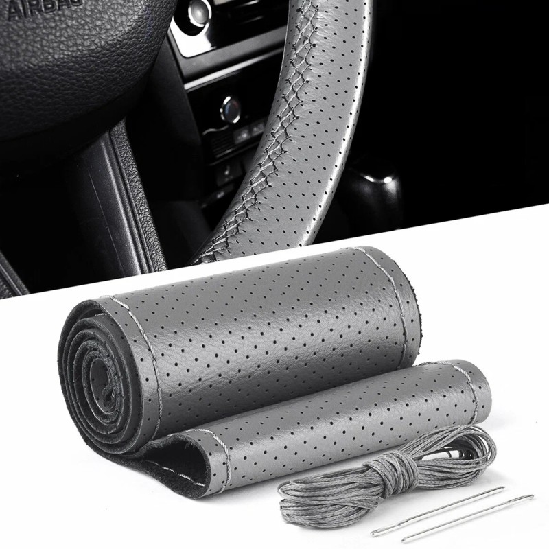 Husa volan din PIELE GRI + ATA GRI, diametru 37 - 39 cm (se coase, aspect ORIGINAL) Husa volan din PIELE GRI + ATA GRI, diametru 37 - 39 cm (se coase, aspect ORIGINAL)