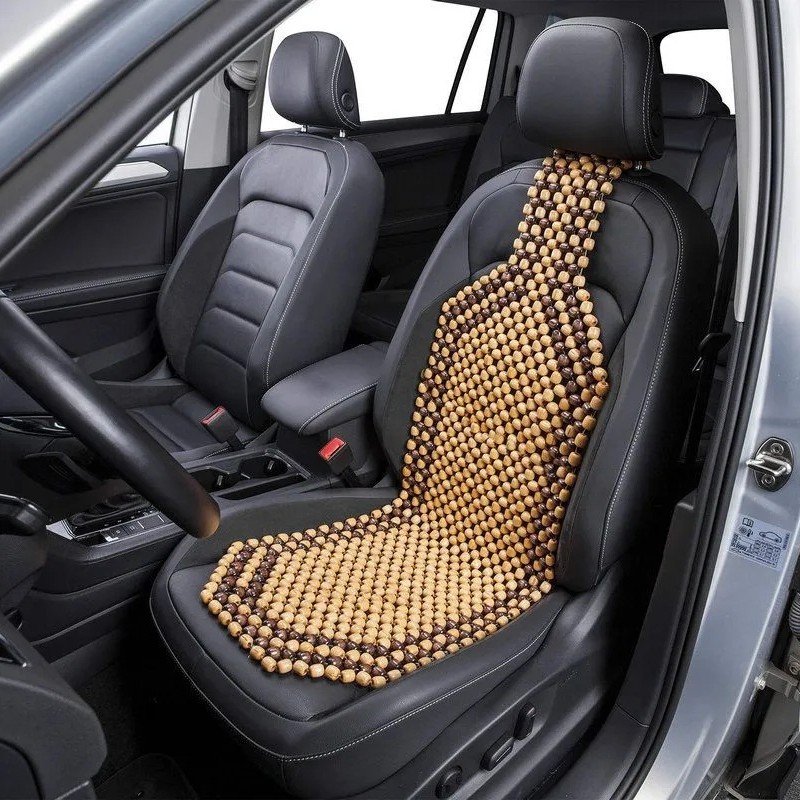 Husa pentru scaun auto cu bile de masaj din lemn, culoare Bej/Maro Husa pentru scaun auto cu bile de masaj din lemn, culoare Bej/Maro