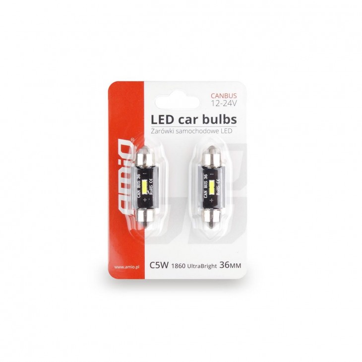 Set becuri auto cu LED CANBUS sofit compatibil C5W 1 SMD 36mm Alb 12/24V, destinat competitiilor auto sau off-road -  - AMIO