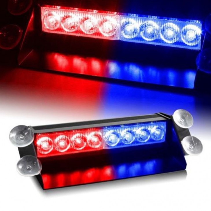 Lampa stroboscopica LED, montaj in parbriz, 8W, culoare Rosu - Albastru -  - AVEX