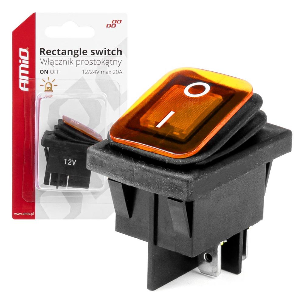 Intrerupator On/Off, 12/24V, dreptunghiular, waterproof, iluminat culoare Galben, destinatie auto, utilitare, Off-Road, ATV, SSV, QUAD -  - AMIO