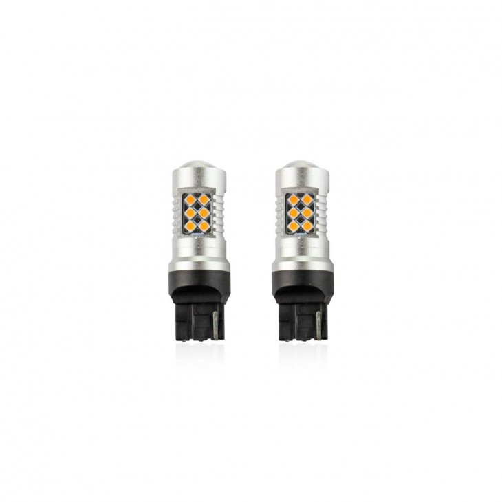 Set becuri auto cu LED CANBUS compatibil W21W T20 24 SMD 6.2W Orange 12/24V, destinat competitiilor auto sau off-road -  - AMIO