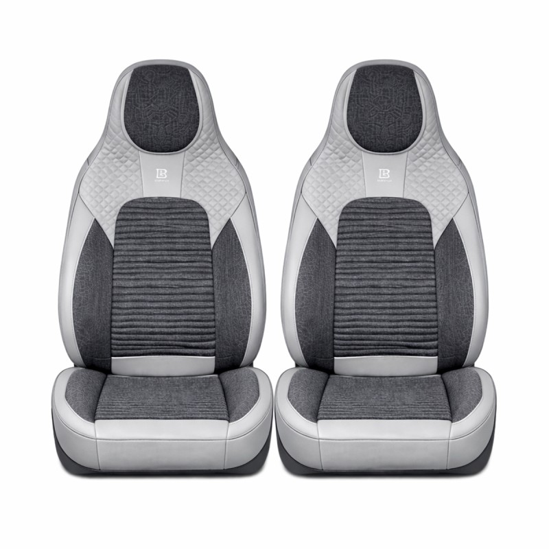 Set huse scaune auto Premium, model BLAZE Elite, design Sportiv,  universale, ergonomice, Piele Ecologica cu insertii textile, culoare Gri/Crem