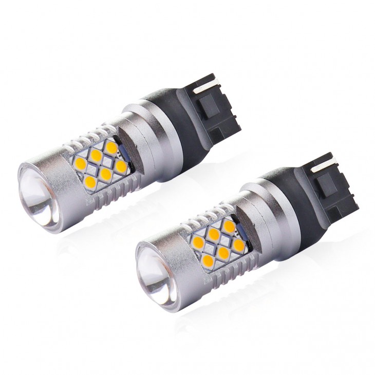 Set becuri auto cu LED CANBUS, 3030, 24SMD, compatibil T20, 7440, WY21W, Portocaliu, 12V / 24V, destinat competitiilor auto sau off-road -  - AMIO