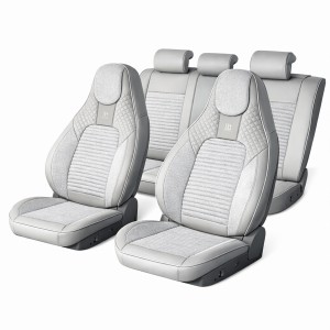 Set huse scaune auto Premium, model BLAZE Luxor, design Sportiv,  universale, ergonomice, Piele Ecologica cu insertii textile, culoare Crem/Gri