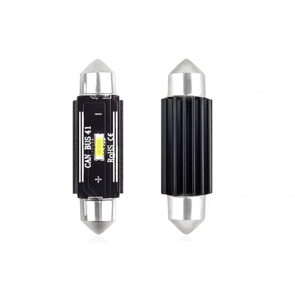 Set becuri auto cu LED CANBUS sofit compatibil C5W 1 SMD 41mm Alb 12/24V, destinat competitiilor auto sau off-road -  - AMIO