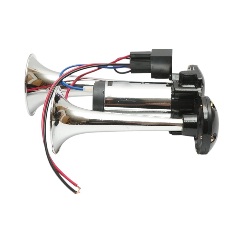 Claxon bitonal cu 2 goarne, Super Puternic, 178db, alimentare 12V, CU COMPRESOR electric inclus, culoare Crom/Negru Claxon bitonal cu 2 goarne, Super Puternic, 178db, alimentare 12V, CU COMPRESOR electric inclus, culoare Crom/Negru