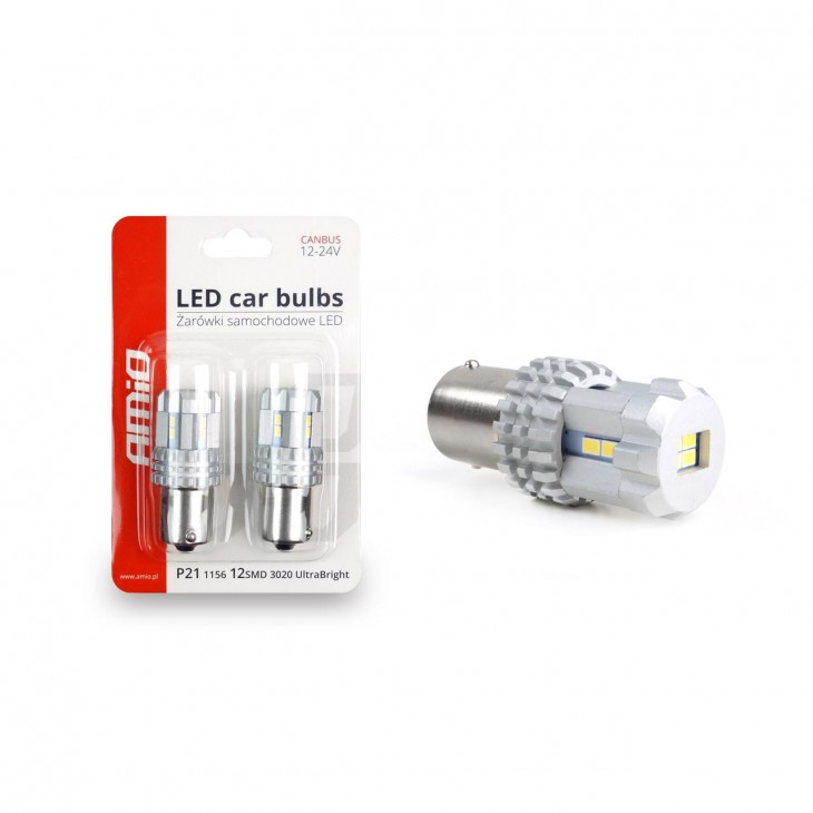 Set becuri auto cu LED CANBUS compatibil P21 R5W/R10W 22 SMD Alb 12V/24V, destinat competitiilor auto sau off-road -  - AMIO
