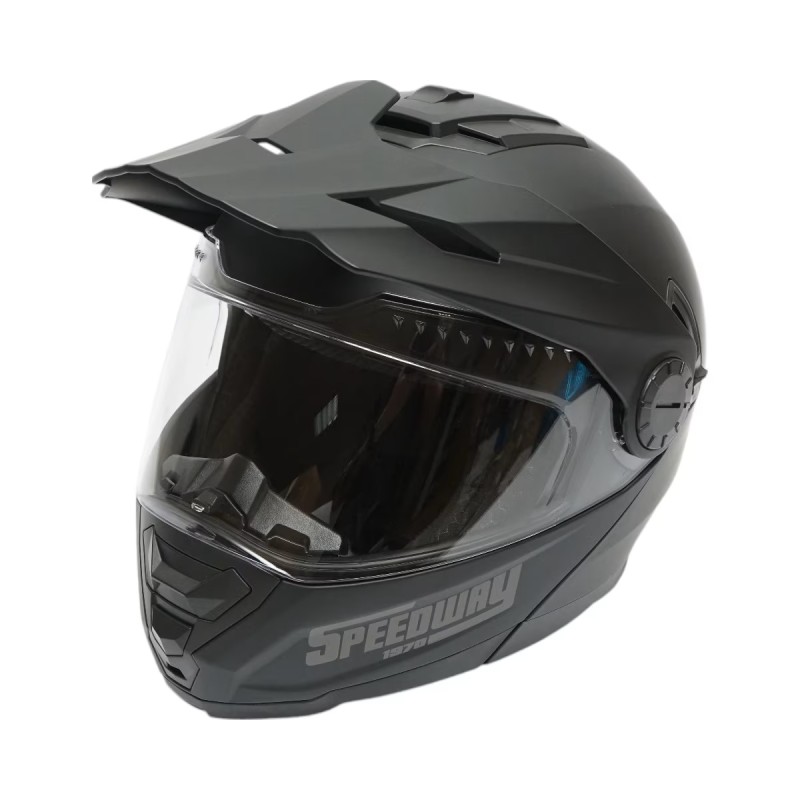 Casca motocross integrala, negru mat cu viziera transparenta si ochelari de soare marimea XL, model LION Casca motocross integrala, negru mat cu viziera transparenta si ochelari de soare marimea XL, model LION