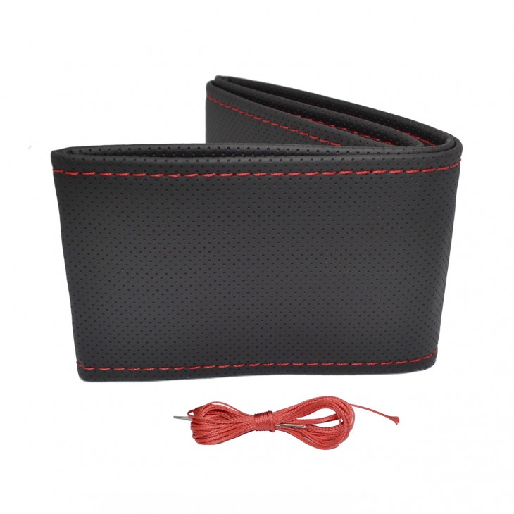 Husa volan OTOM din Piele Ecologica Perforata pentru autoturisme, diametru volan 37 - 39 cm, cu ac si ata Rosie -  - OTOM