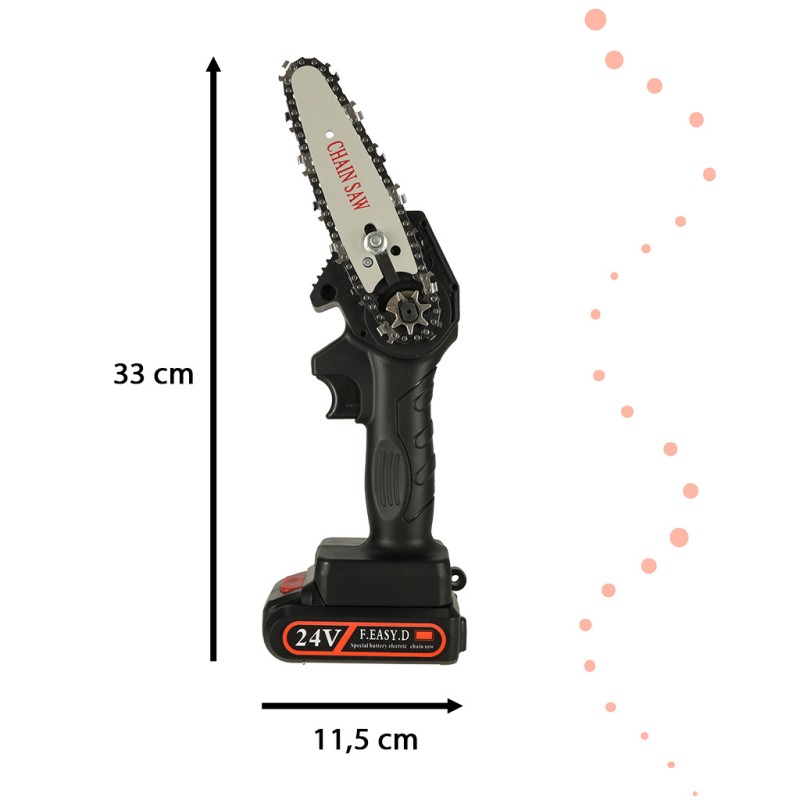 Mini ferastrau electric cu lant, baterie de 24V si valiza de transport Mini ferastrau electric cu lant, baterie de 24V si valiza de transport