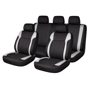 Set huse scaune auto Premium, model DIAMOND Core, design Sportiv,  universale, ergonomice, Piele Ecologica Matlasata, culoare Negru/Gri