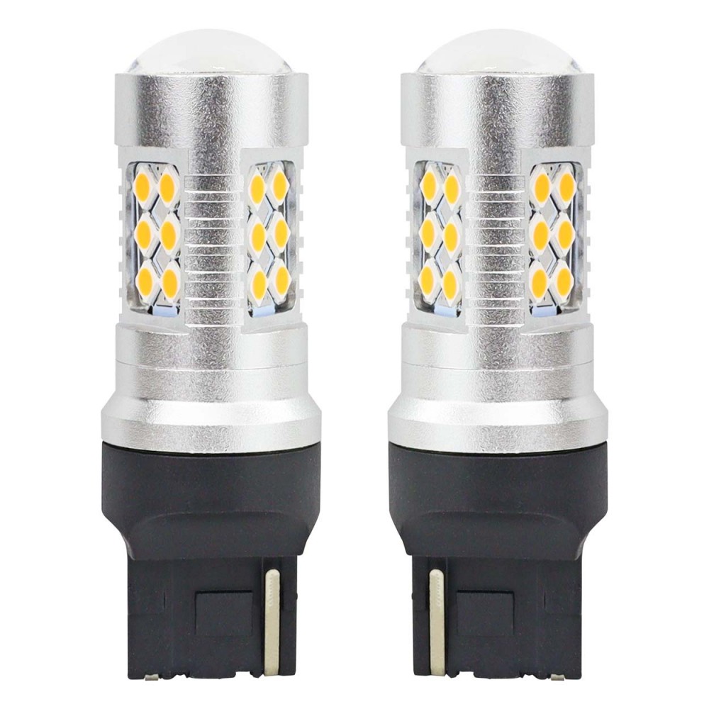 Set becuri auto cu LED CANBUS, 3030, 24SMD, compatibil T20, 7440, WY21W, Portocaliu, 12V / 24V, destinat competitiilor auto sau off-road -  - AMIO