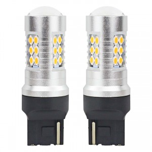 Set becuri auto cu LED CANBUS, 3030, 24SMD, compatibil T20, 7440, WY21W, Portocaliu, 12V / 24V, destinat competitiilor auto sau off-road