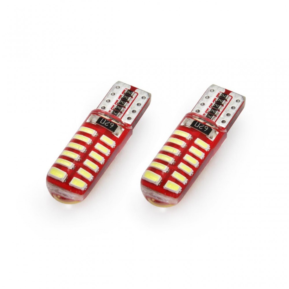 Set becuri auto cu LED CANBUS compatibil T10e W5W 24 SMD SILCA Alb 12V, destinat competitiilor auto sau off-road -  - AMIO