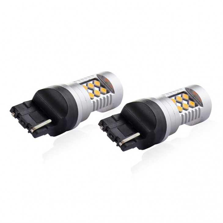 Set becuri auto cu LED CANBUS, 3030, 24SMD, compatibil T20, 7440, WY21W, Portocaliu, 12V / 24V, destinat competitiilor auto sau off-road -  - AMIO