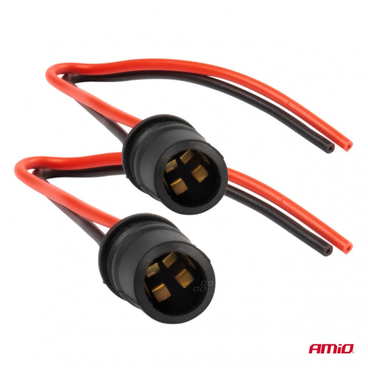 Set 2 socluri bec T10, W5W, W3W, cu mufe din cauciuc si cabluri siliconate -  - AMIO