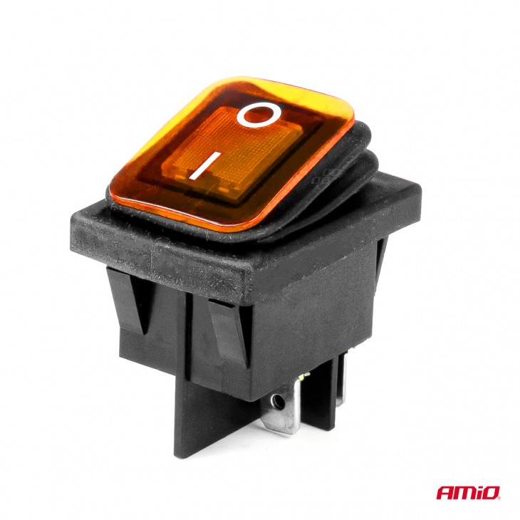 Intrerupator On/Off, 12/24V, dreptunghiular, waterproof, iluminat culoare Galben, destinatie auto, utilitare, Off-Road, ATV, SSV, QUAD -  - AMIO