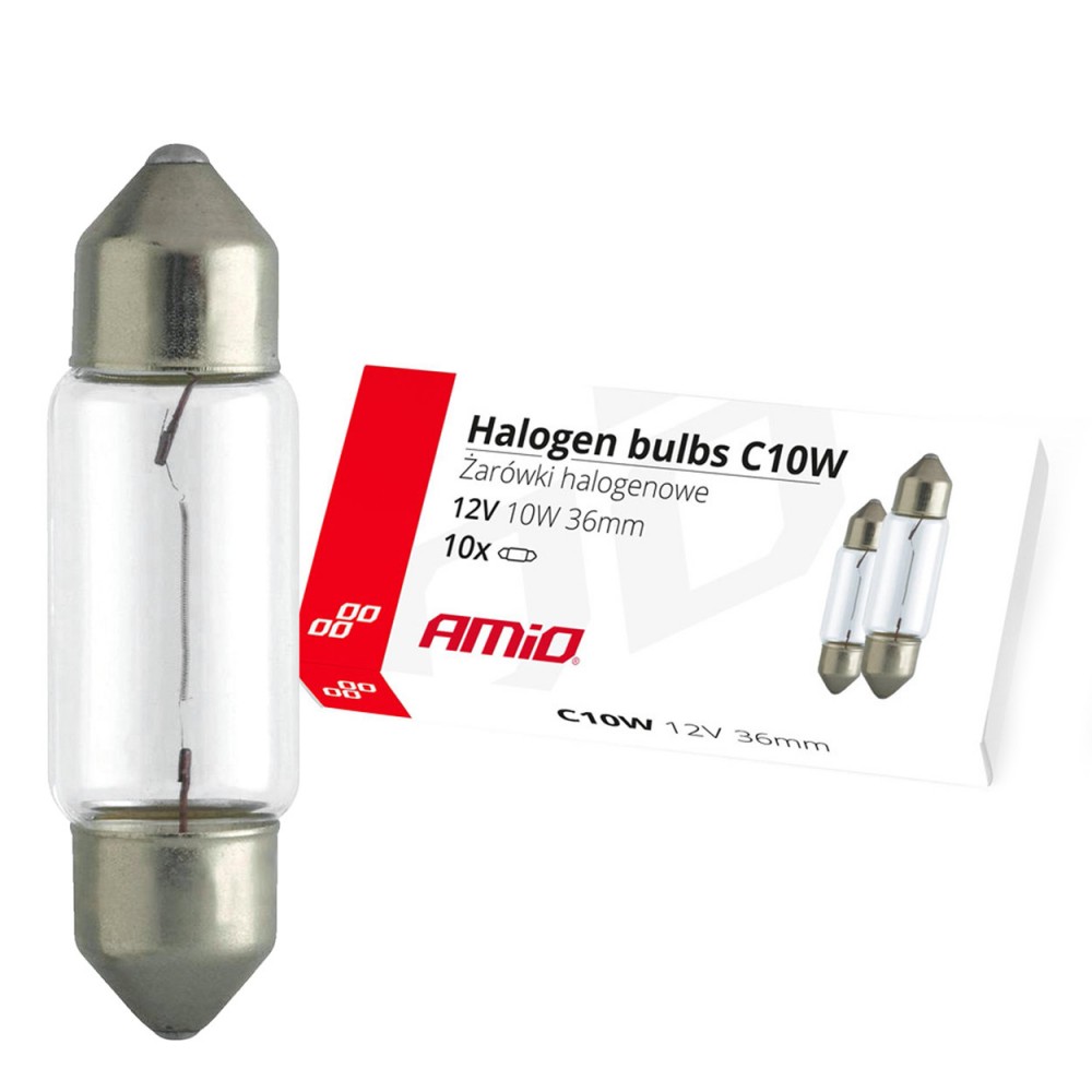 Set 10 becuri cu halogen C10W Festoon, 36mm, 12V -  - AMIO
