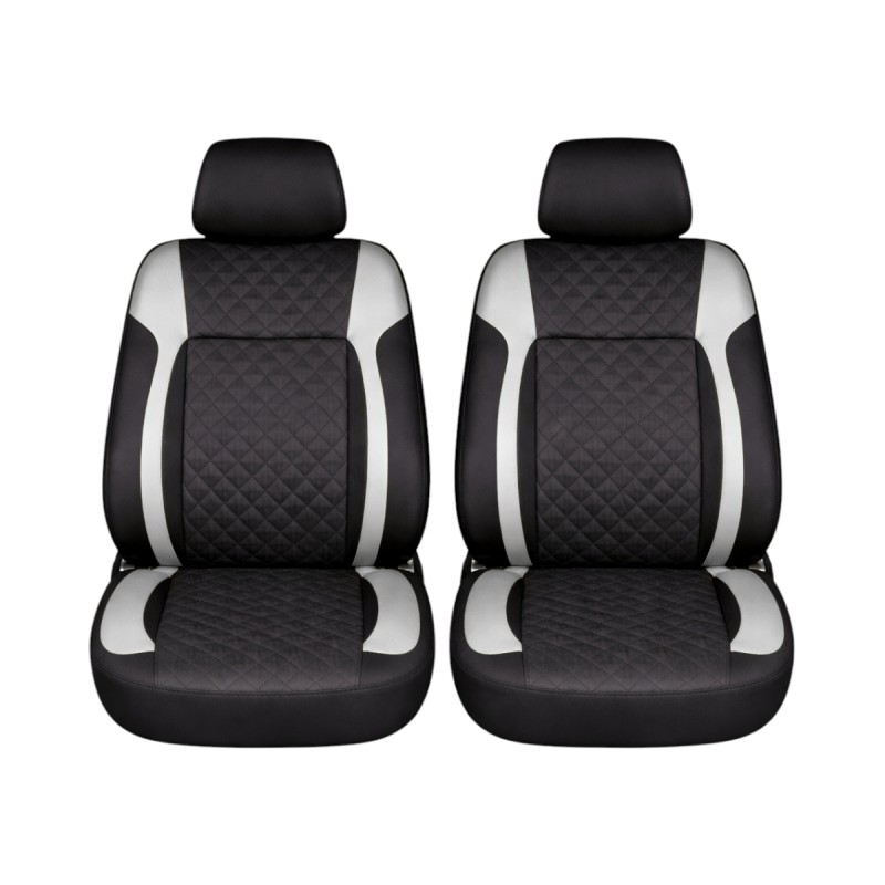 Set huse scaune auto Premium, model DIAMOND Core, design Sportiv,  universale, ergonomice, Piele Ecologica Matlasata, culoare Negru/Gri