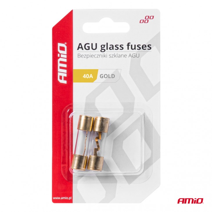 Set 2 sigurante din sticla tip AGU, contacte aurite, 40A -  - AMIO