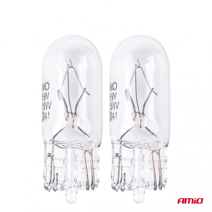 Set 2 becuri cu halogen, soclu T10, W5W, W2.1x9.5d, alimentare 12V -  - AMIO