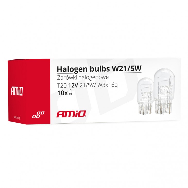 Set 10 becuri cu halogen T20, W21 / 5W, W3x16q -  - AMIO