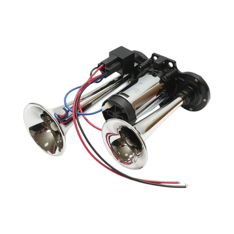 Claxon bitonal cu 2 goarne, Super Puternic, 178db, alimentare 12V, CU COMPRESOR electric inclus, culoare Crom/Negru Claxon bitonal cu 2 goarne, Super Puternic, 178db, alimentare 12V, CU COMPRESOR electric inclus, culoare Crom/Negru