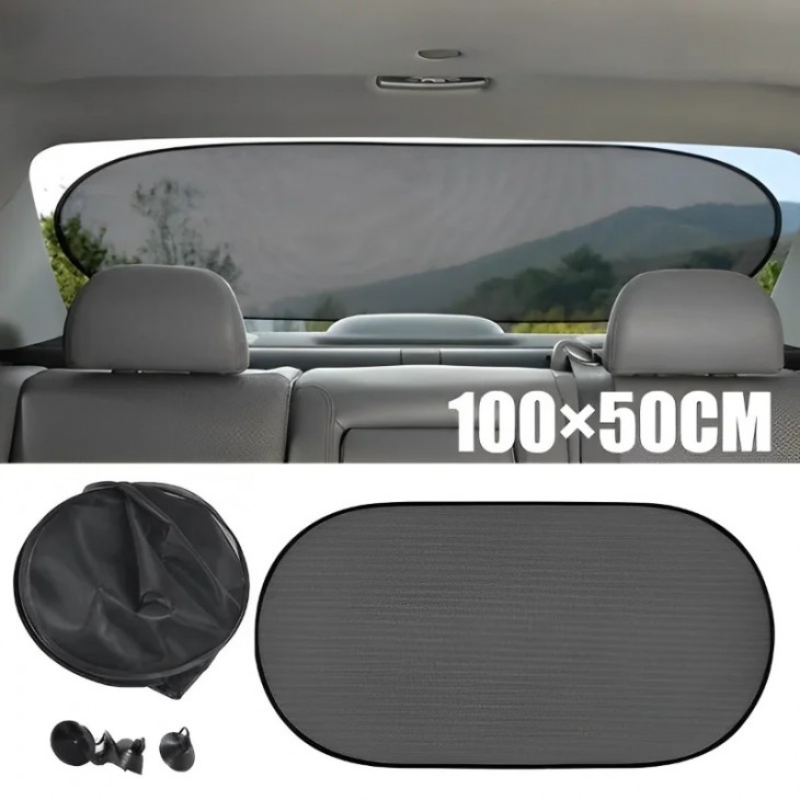 Parasolar Luneta Auto, 100 x 50 cm, culoare Neagra, prindere cu ventuze -  - AVEX