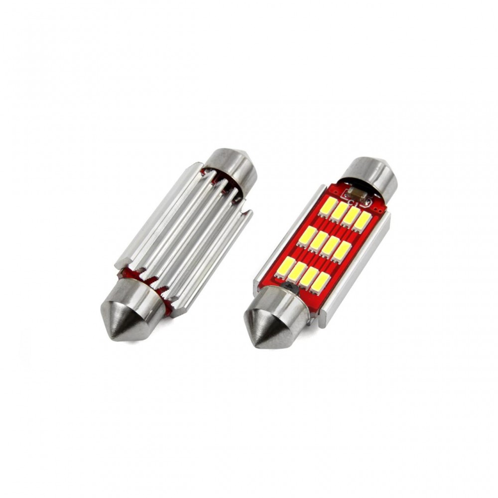 Set becuri auto cu LED CANBUS sofit compatibil C5W 12 SMD 4014 41mm Alb 12/24V, destinat competitiilor auto sau off-road -  - AMIO