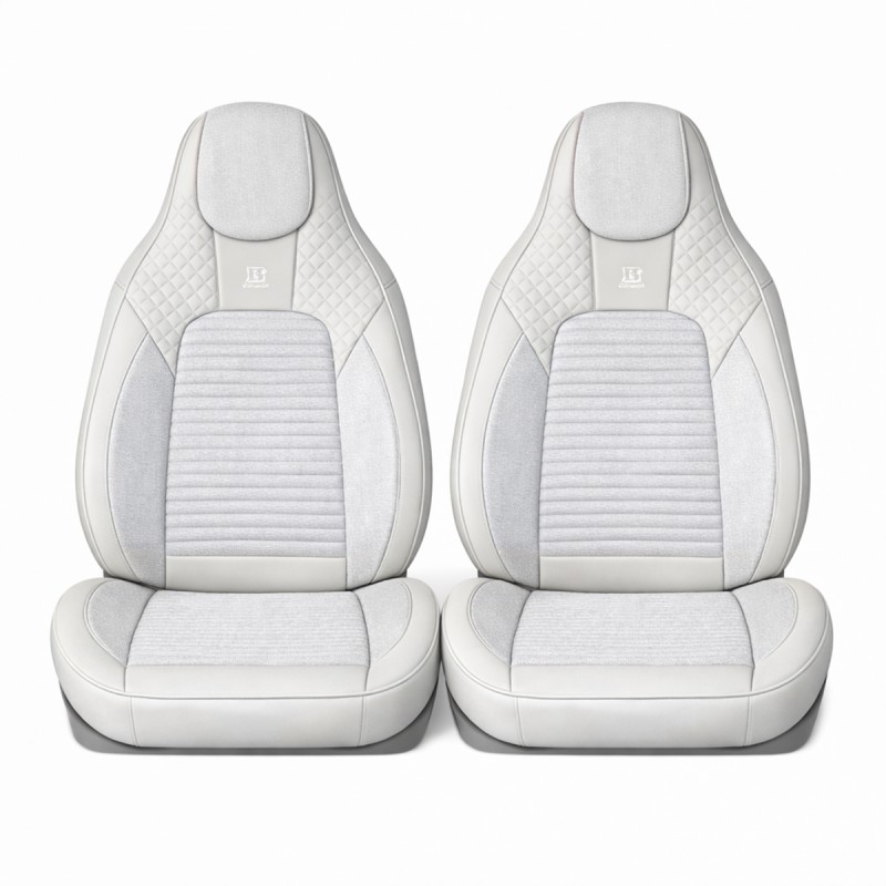 Set huse scaune auto Premium, model BLAZE Luxor, design Sportiv,  universale, ergonomice, Piele Ecologica cu insertii textile, culoare Crem/Gri