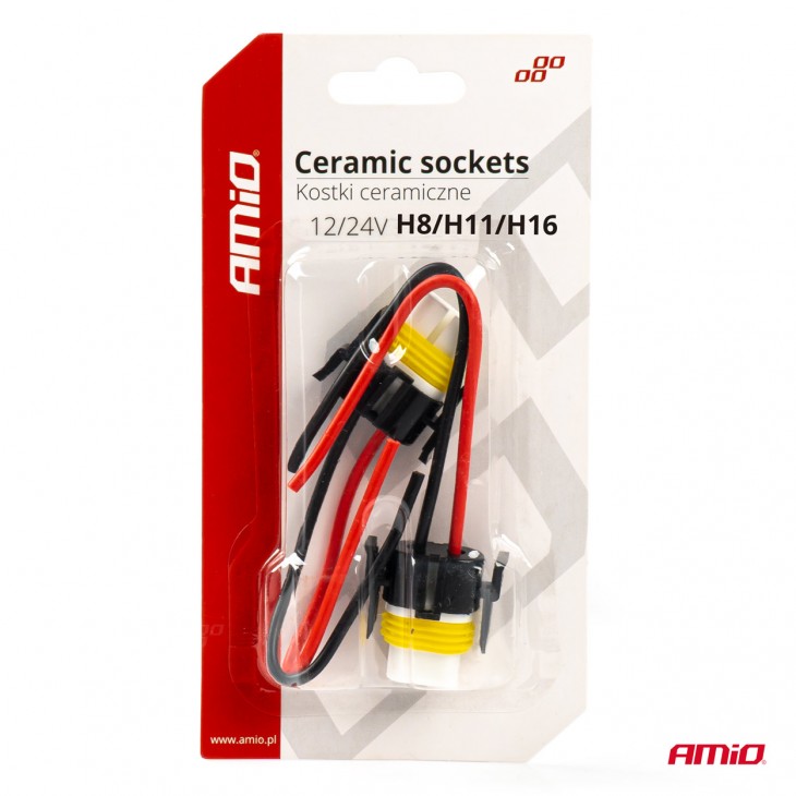 Set 2 mufe ceramice drepte, soclu H8, H11, H16, rezistente termic -  - AMIO