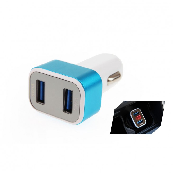 Incarcator auto 2xUSB cu Voltmetru Digital - AVX-AM01028 - AMIO