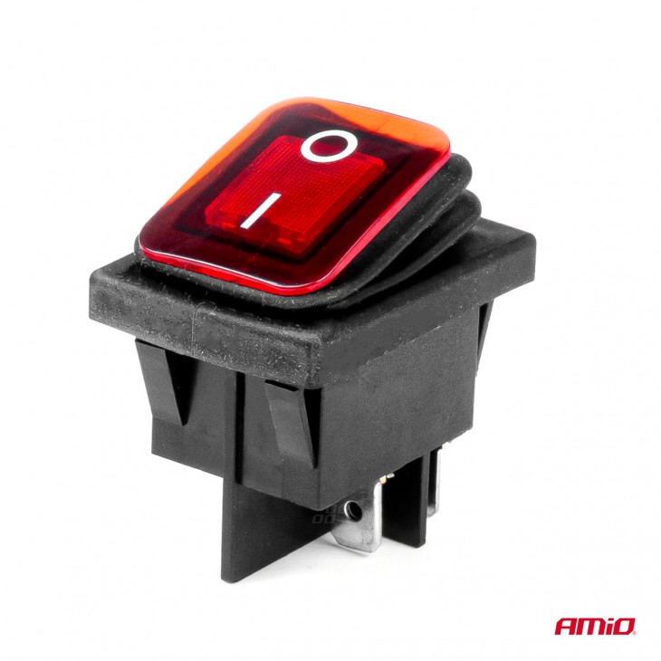 Intrerupator On/Off, 12/24V, dreptunghiular, waterproof, iluminat culoare Rosu, destinatie auto, utilitare, Off-Road, ATV, SSV, QUAD - AVX-AM03092 - AMIO