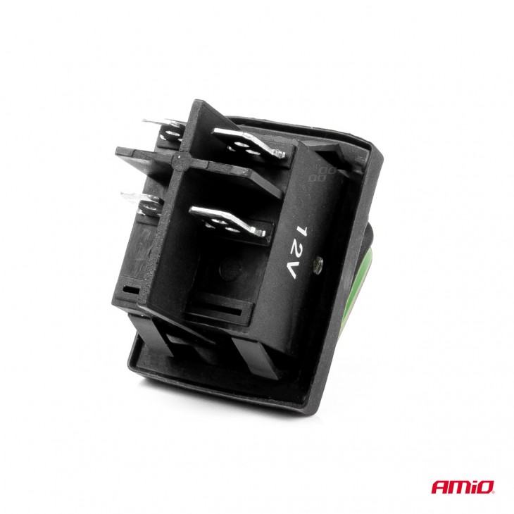 Intrerupator On/Off, 12/24V, dreptunghiular, waterproof, iluminat culoare Verde, destinatie auto, utilitare, Off-Road, ATV, SSV, QUAD - AVX-AM03090 - AMIO