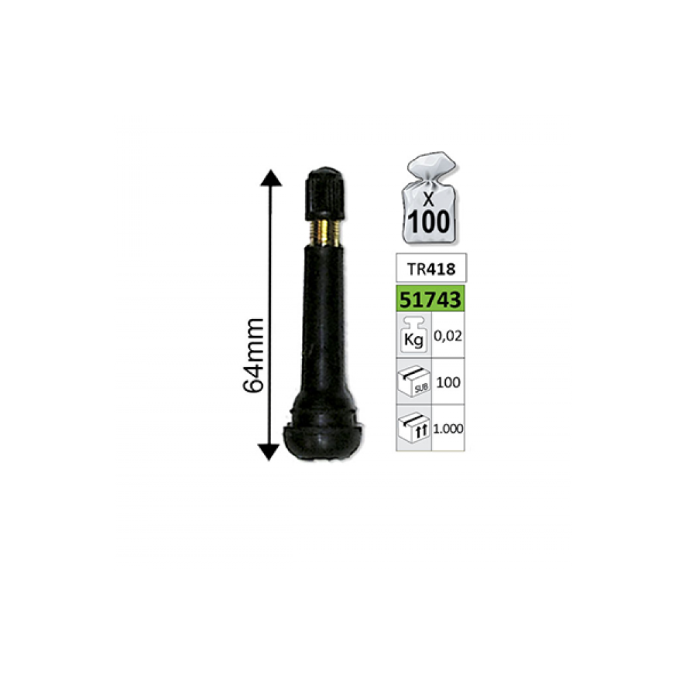 Valve Pentru Anvelope Tr418 64 Mm Set 100 Buc Jbm - 91254 - JBM