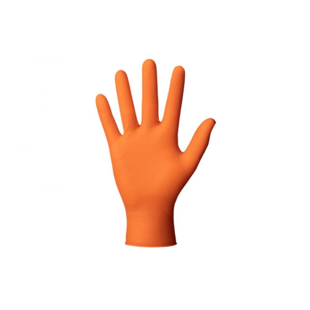Manusi Din Nitril Culoare Orange Structura Diamantata M Set 50Buc -  - IDEALL