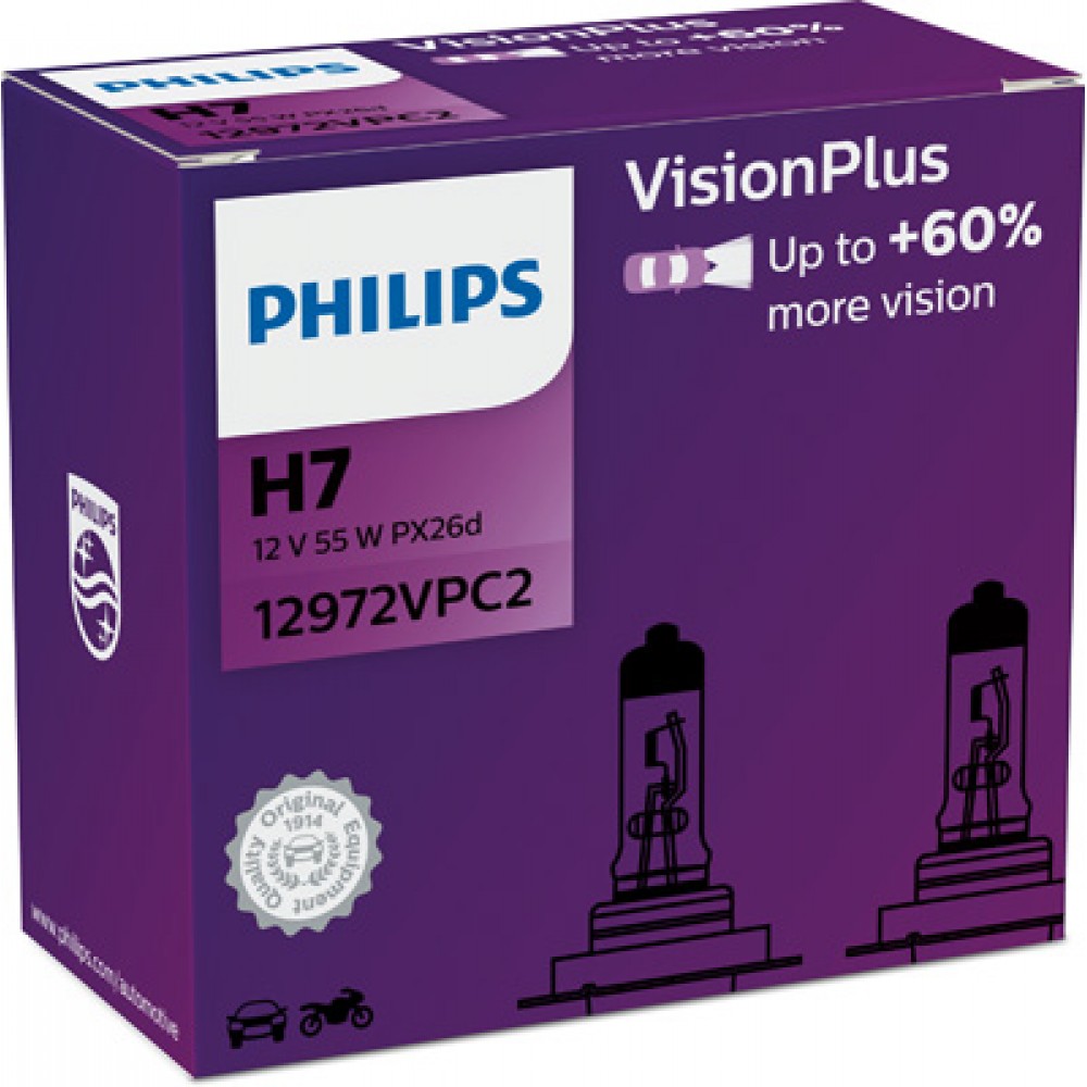 Set 2 Becuri Far H7 55W 12V Vision Plus (Cutie) Philips -  - PHILIPS