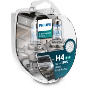 Set 2 Becuri Far H4 60/55W 12V X-Treme Vision Pro150 Philips